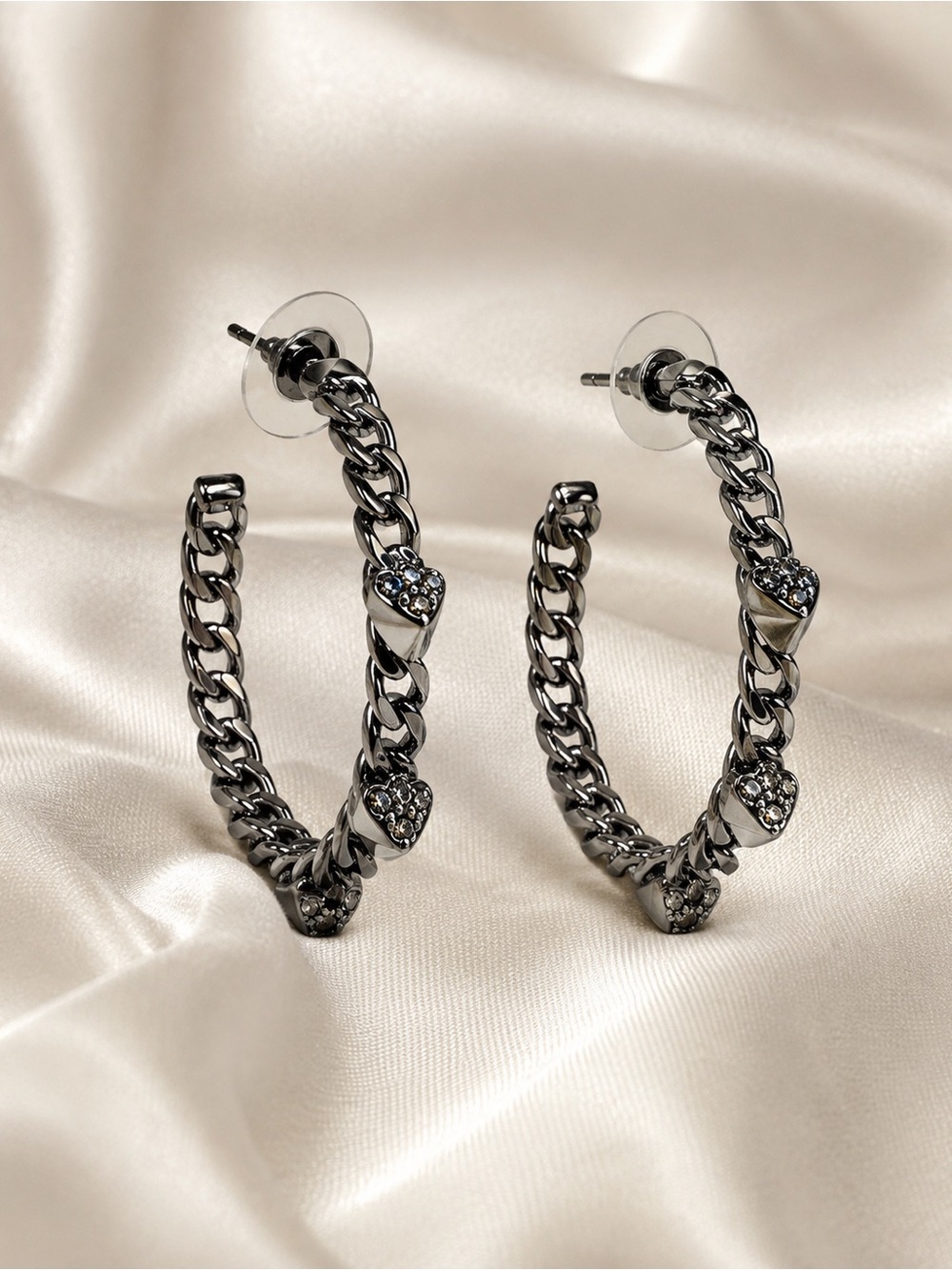Eddie Borgo EB Heart Gunmetal Chain Hoop Dark Crystal Onyx discontinued
